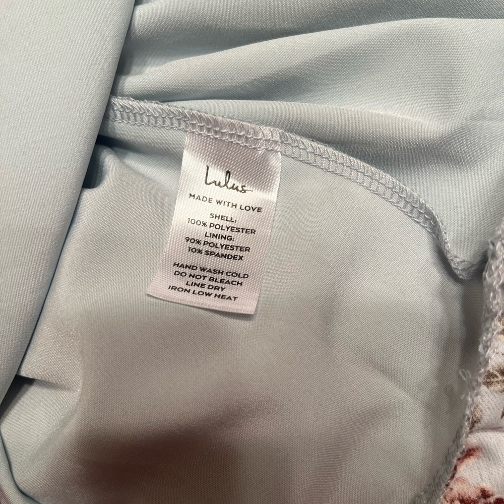 Lulus Cascading Crush Pale Blue Floral Print Tiered Bustier Midi Dress-Small - Picture 15 of 16